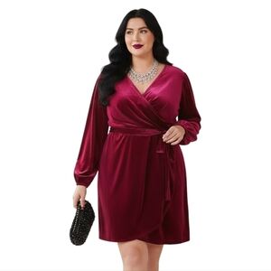Nine West Plus Size Velvet Wrap Dress - Long Sleeve V-Neck Bodycon for Women